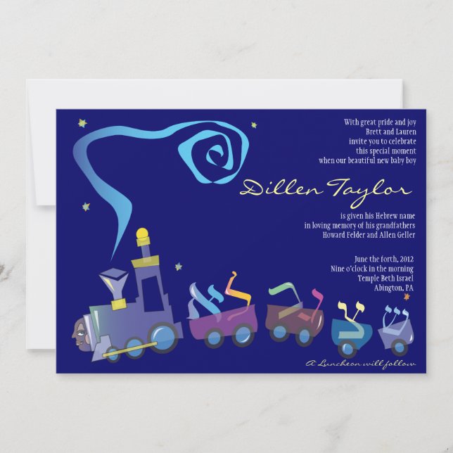 Invitation Bébé juif de train appelant le garçon d'hébreu (Devant)