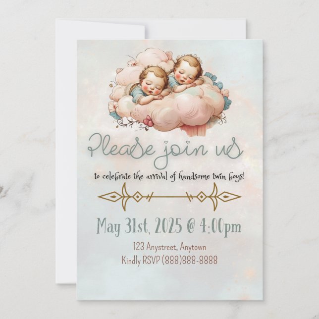 Invitation Bébé jumeaux garçons (Devant)