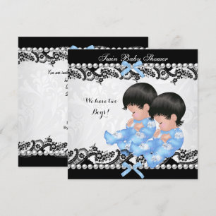 Invitation Bébé Jumeaux Garçons Shower Cute Garçon Bleu