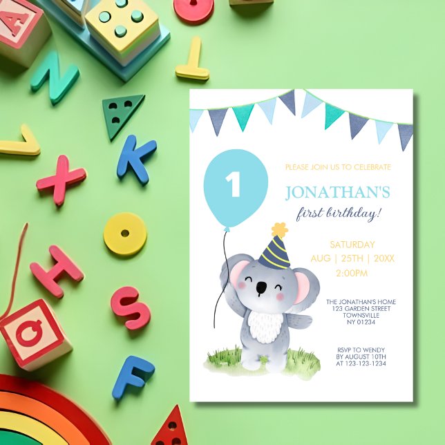 Invitation Bébé Koala Balloon Party Drapeau Anniversaire (Créateur téléchargé)