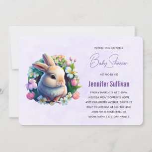Invitation Bébé Lapin dans Fleurs Printanières Baby Shower