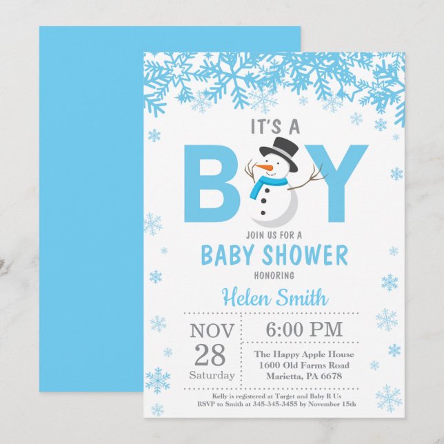 Invitation Bébé, le froid à l'extérieur du Baby shower de Sno (Devant / Derrière)