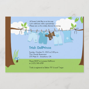 Invitation Bébé ligne de linge bleu garçon 5x7 Baby shower