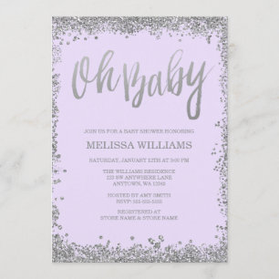 Invitation Bébé Lilac Parties scintillant d'argent violet