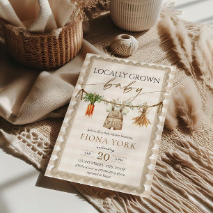 Invitation Bébé Local Élevé Marché Fermier Beige Gingham