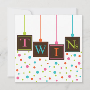Invitation BÉBÉ lumineux Blocs de couleurs Baby shower jumeau