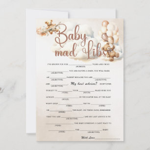 Invitation BÉBÉ MAD LIBS Baby shower Jeu mignonne ours