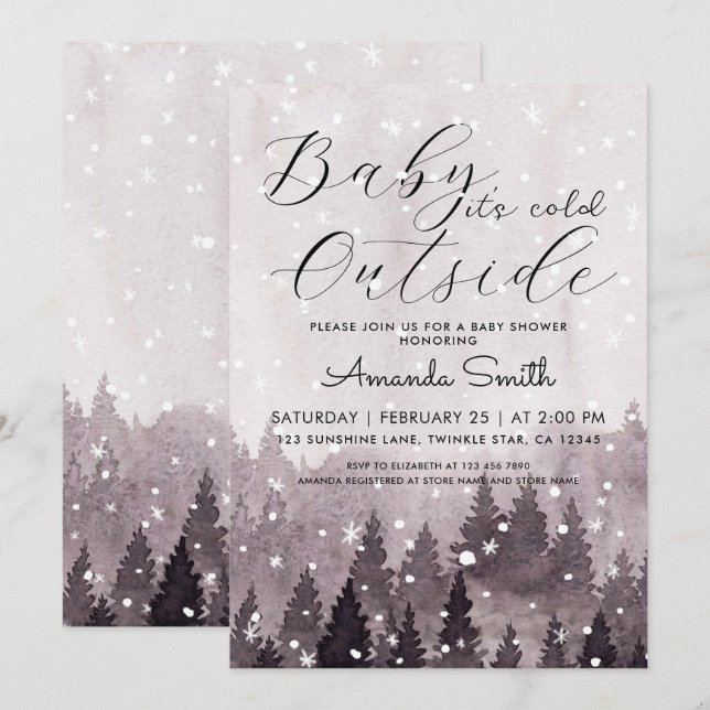 Invitation Bébé magique C'est froid dehors Baby shower fille (Devant / Derrière)