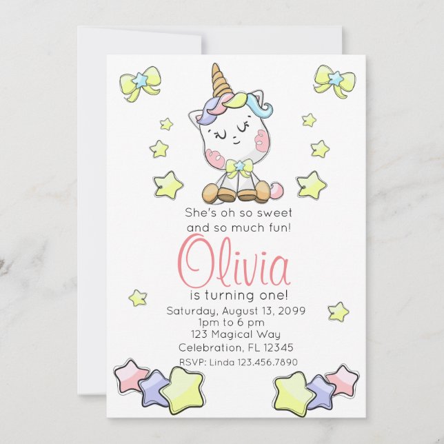 Invitation Bébé magique Unicorn Cutie Premier anniversaire (Devant)