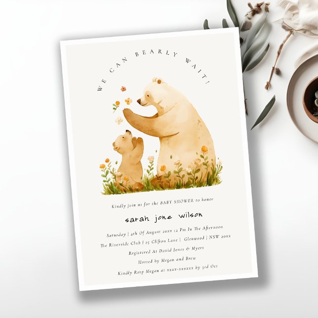 Invitation Bébé maman Bearly Wait Floral Neutal Baby shower (Créateur téléchargé)