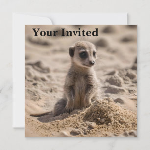 Invitation Bébé Meerkat Jouant Dans Le Sable,