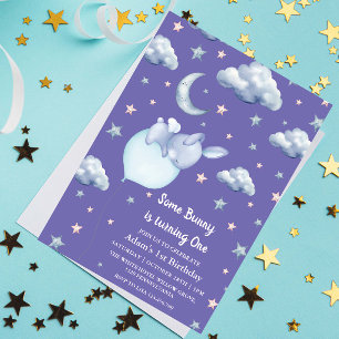 Invitation Bébé mignon 1er anniversaire bébé garçon pourpre