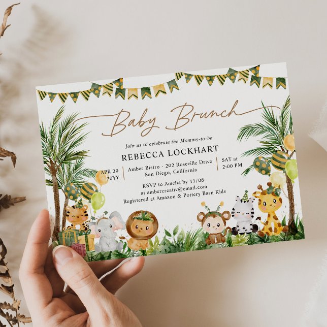 Invitation Bébé mignon Animaux en Jungle Safari Bébé Brunch (Créateur téléchargé)