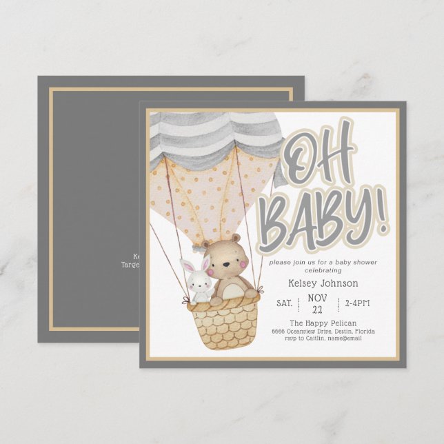 Invitation Bébé mignon Baby shower d'animaux de bois (Devant / Derrière)