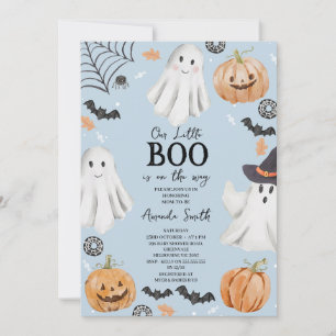 Invitation Bébé mignon Bleu Halloween Petit Baby shower Boo