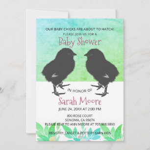 Invitation Bébé mignon Bleu Vert Baby shower Twins