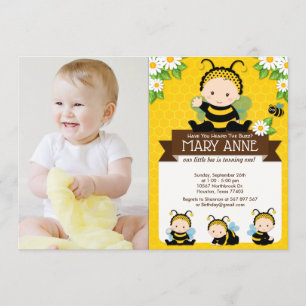 Invitation Bébé mignon Bumble Bee Honey Bee 1er Anniversaire 