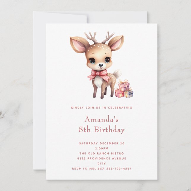 Invitation Bébé mignon cerf avec présents Anniversaire (Devant)