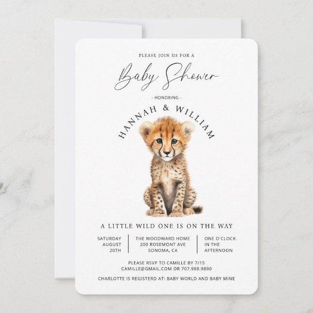 Invitation Bébé mignon Cheetah Baby shower Sexe Neutre (Devant)