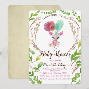 Invitation Bébé mignon cher, ballons, feuilles