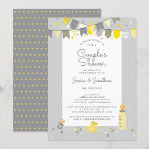 Invitation Bébé mignon Couples Douche gris jaune Bannière mod