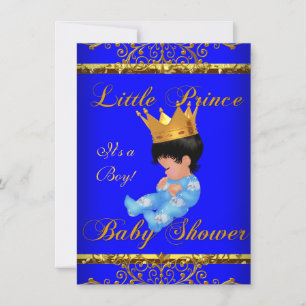 Invitation Bébé mignon couronne prince bleu or garçon 3