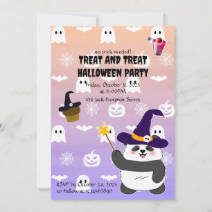Invitation Bébé mignon de Halloween Panda sorcière magique