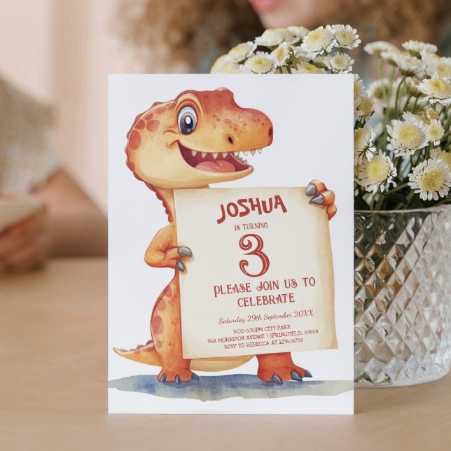 Invitation Bébé mignon Dinosaur I Signé Anniversaire de enfan (Créateur téléchargé)