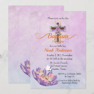 Invitation Bébé mignon dormant dans une fleur Baptême Invitat