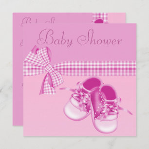 Invitation Bébé mignon Douche Douche rose Chaussures et ruban