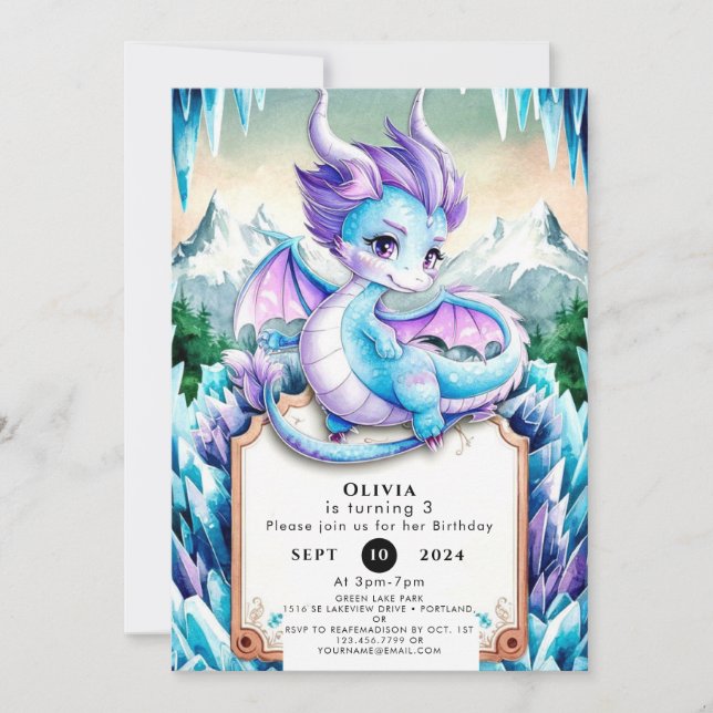 Invitation Bébé mignon Dragon de glace Anniversaire (Devant)