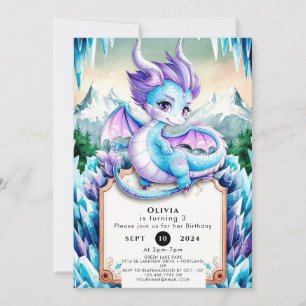 Invitation Bébé mignon Dragon de glace Anniversaire