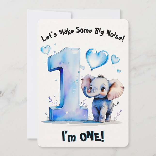 Invitation Bébé mignon éléphant 1er anniversaire - Garçons Co (Devant)