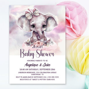 Invitation Bébé mignon Eléphant Baby shower fille