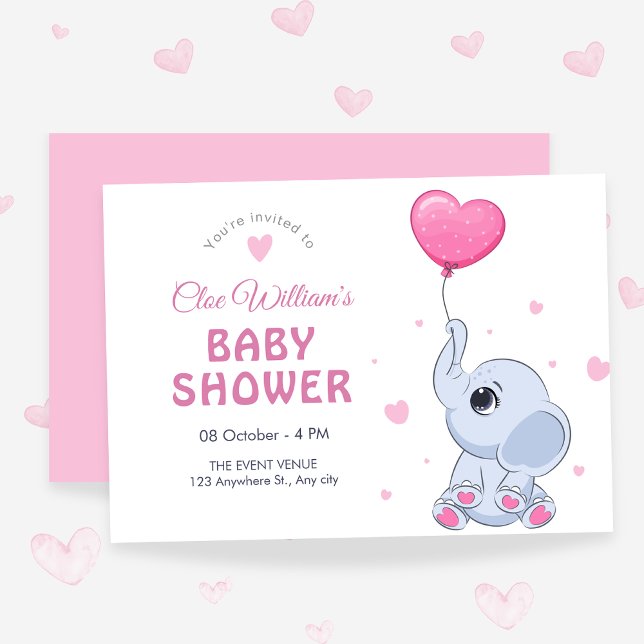 Invitation Bébé mignon éléphant et ballon (Créateur téléchargé)
