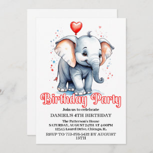 Invitation Bébé mignon éléphant fête d'anniversaire