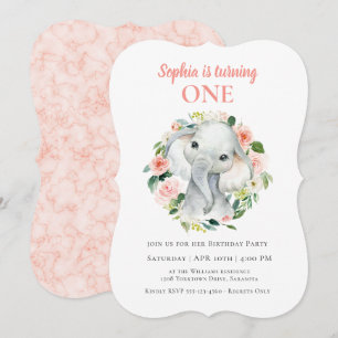 Invitation Bébé mignon Elephant Fille d'Anniversaire