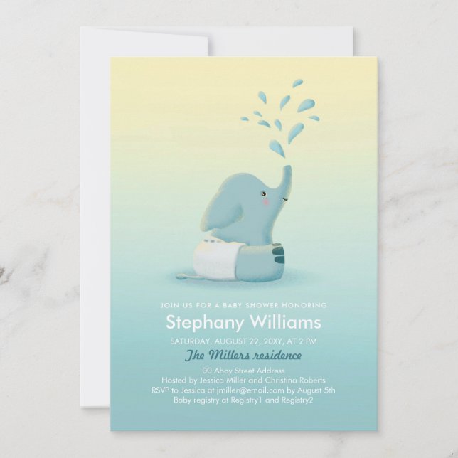 Invitation Bébé mignon éléphant garçon saupoudrer Baby shower (Devant)