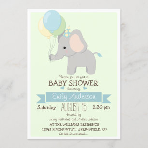 Invitation Bébé mignon éléphant, Jungle Zoo Baby shower garço