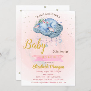 Invitation Bébé mignon Eléphant Nuage, Baby shower étoiles