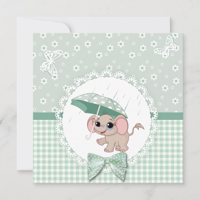 Invitation Bébé mignon Eléphant Vert Bébé Sprinkle Douche (Devant)