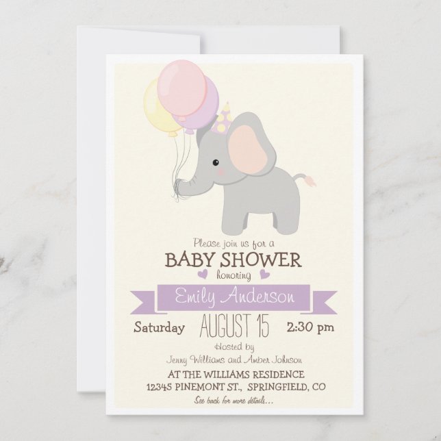 Invitation Bébé mignon éléphant, Zoo Jungle Baby shower anima (Devant)