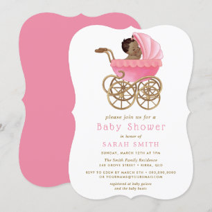 Invitation Bébé mignon en poussette Baby shower rose v2