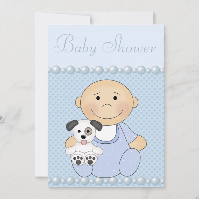 Invitation Bébé mignon et Baby shower bleu chiot (Devant)