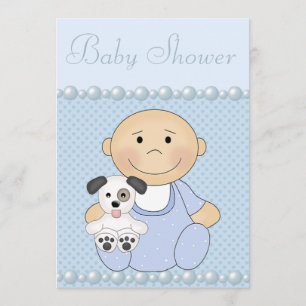 Invitation Bébé mignon et Baby shower bleu chiot