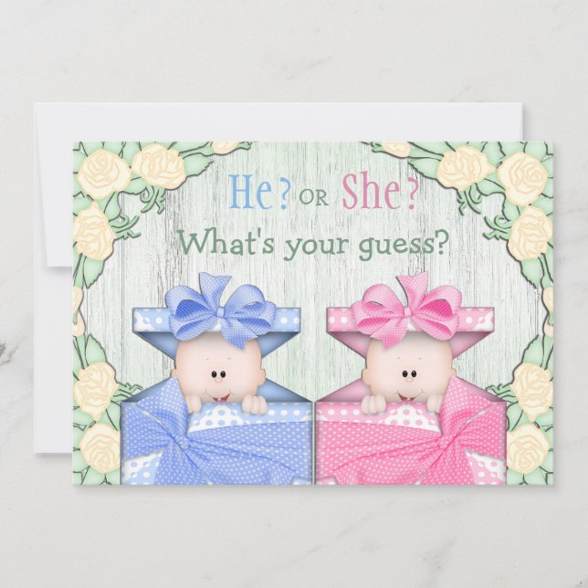 Invitation Bébé mignon, fête de la révélation du genre Bébé e (Devant)