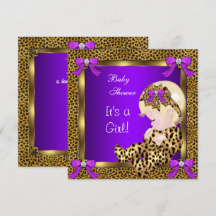 Invitation Bébé Mignon Fête de Naissance Bébé Fille Léopard V