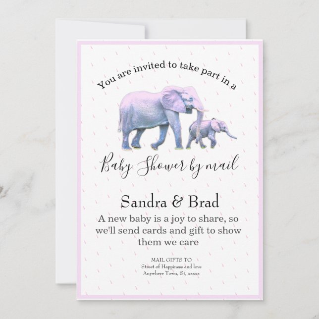 Invitation Bébé mignon fille rose Eléphants Baby shower moder (Devant)