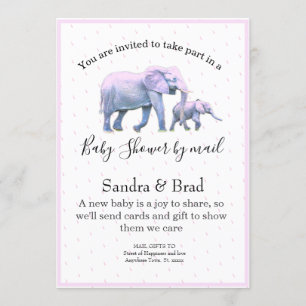 Invitation Bébé mignon fille rose Eléphants Baby shower moder