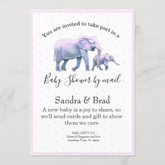 Invitation Bébé mignon fille rose Eléphants Baby shower moder